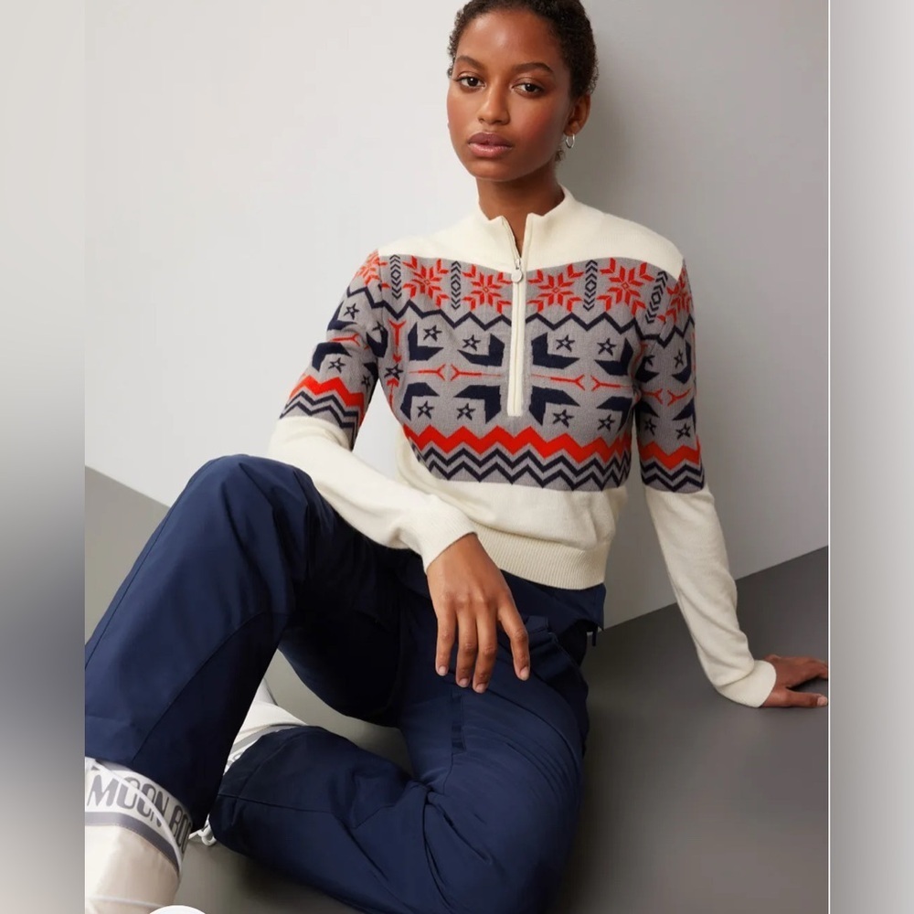 Perfect Moment Women's Nordic Pattern Sweater - Cream, Red, and Blue Sz L.